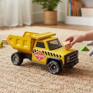 Vintage BUDDY L "B+L CONSTRUCTION CO." Metal Dump Truck, Hong Kong, VG+